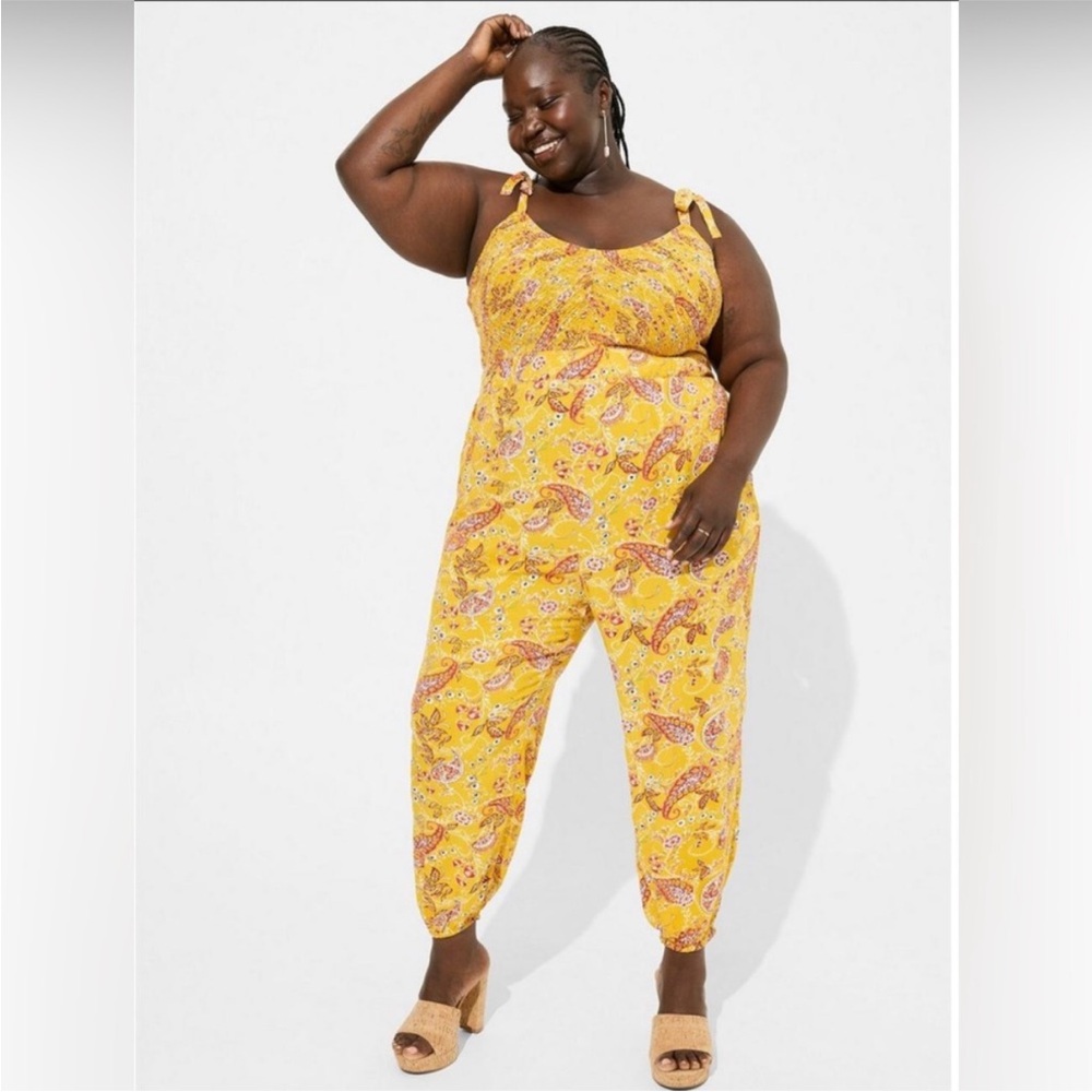 Torrid Festi Yellow Paisley Patterned Jumpsuit with Cinched Legs- Size 5